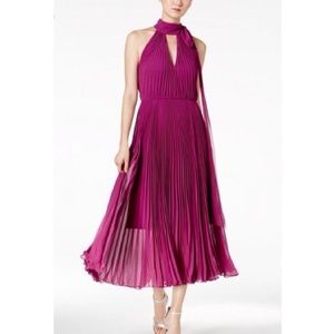 Betsey Johnson Pleated Purple Halter Neck Chiffon Sleeveless Party Dress